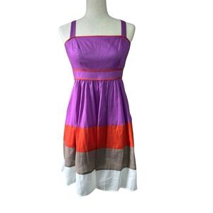 NEW JESSICA SIMPSON Size 10 Cotton Block Stripe Square Neck Summer Dress Pockets